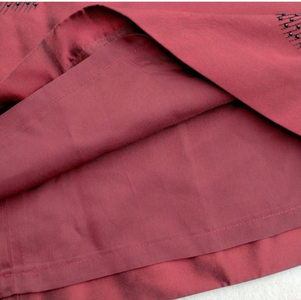 Ann Taylor Silk Red Beaded Skirt Women's Size 6 Floral A-line Y2K Vintage Maroon - Picture 4 of 8